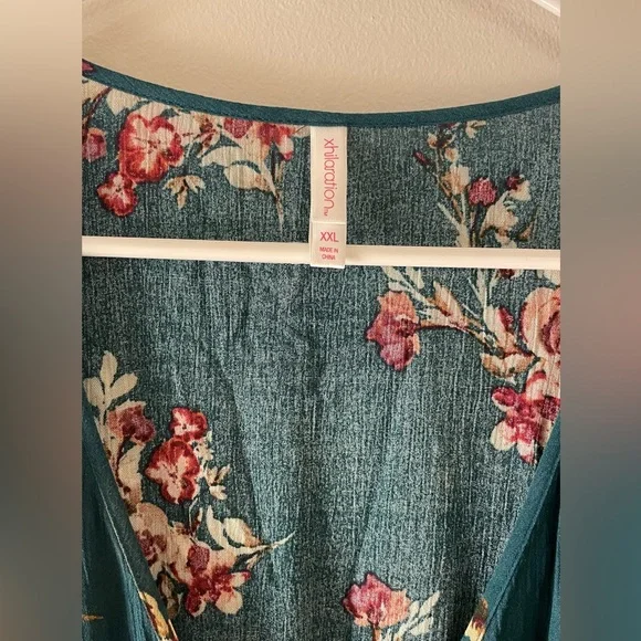 Xhilaration Teal Floral Wrap Midi Dress - Picture 2 of 5